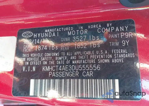 2013 Hyundai Accent Gls from USA, damaged, VIN KMHCT4AE3DU555556